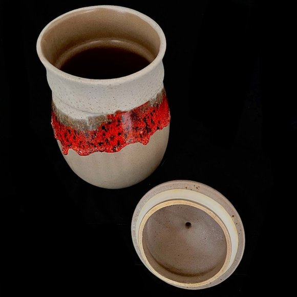 Vintage MCM 1970s Laurentian Pottery Lava Drip Glaze 3 Canisters Set Cookies Jar - Picture 4 of 10